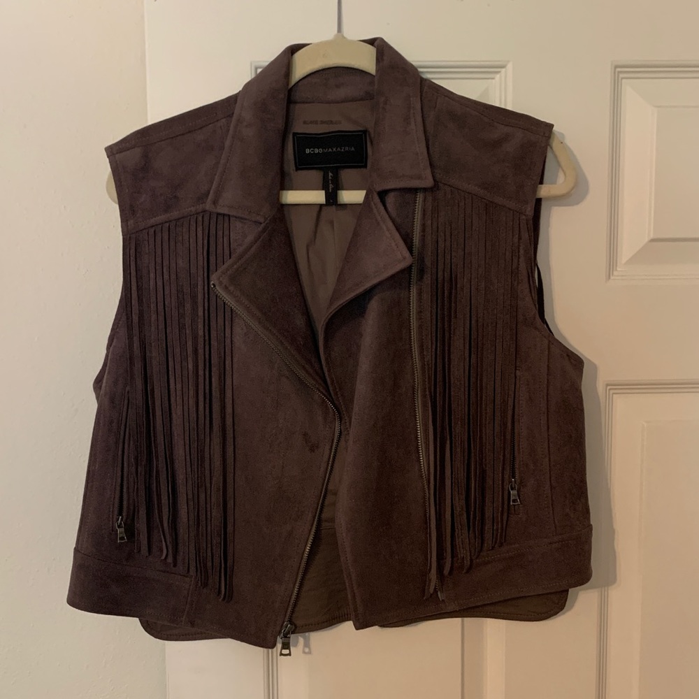 BCBG Mike Faux-Suede Western Fringe Vest